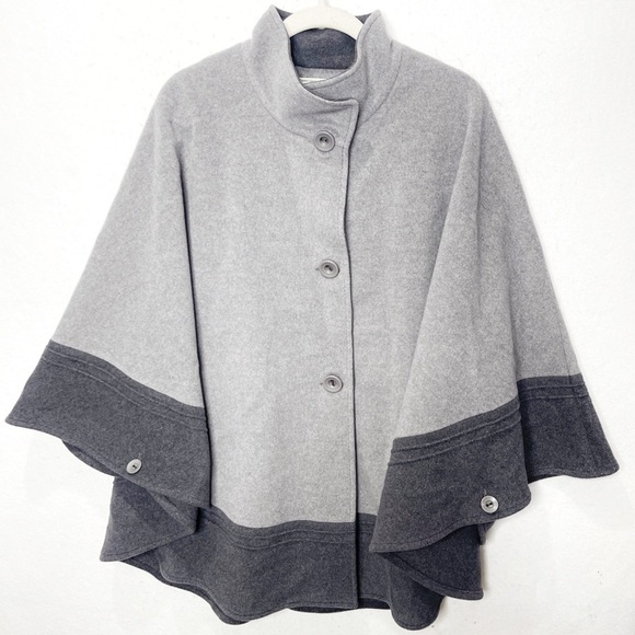 Jimmy Hourihan Women's Wool And Cashmere Cape Two Tone Grey Surpiqure Stitching - Picture 2 of 9